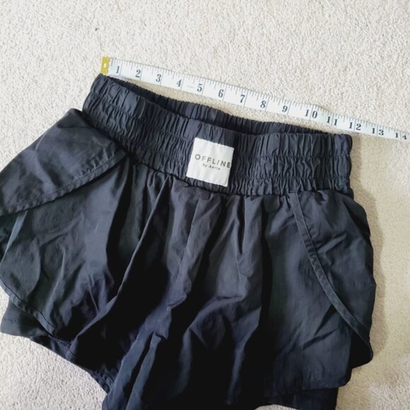 Aerie Offline Hugger Champ High Rise Black Nylon Gym Running Lounge Shorts M - Picture 6 of 8
